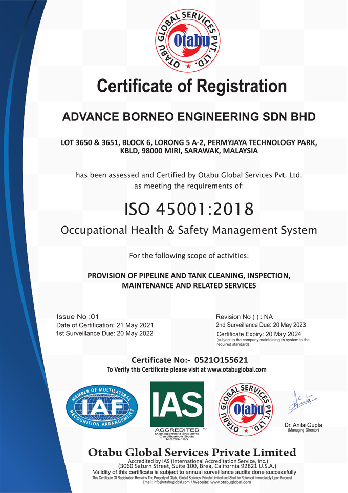 Certificate of Registration - ISO 45001:2018