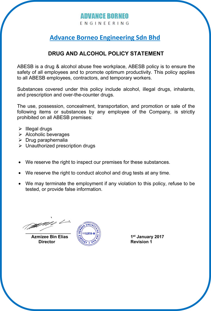 Drug and Alcohol Policy Statement